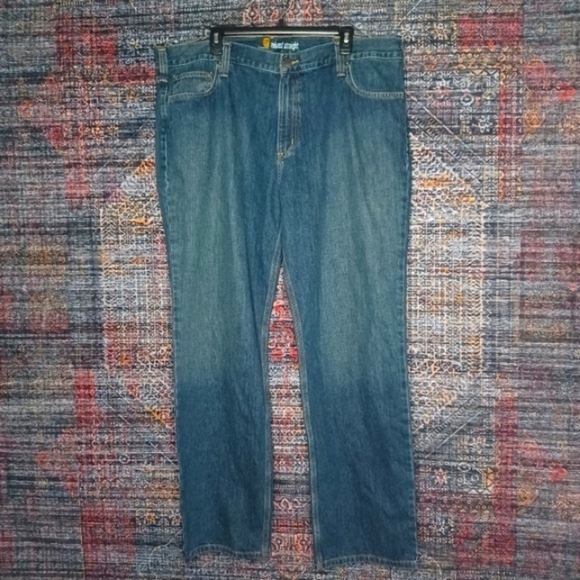 Carhartt Other - Carhartt mens dark wash distressed b320 relaxed straight work jeans 42x32 NWT